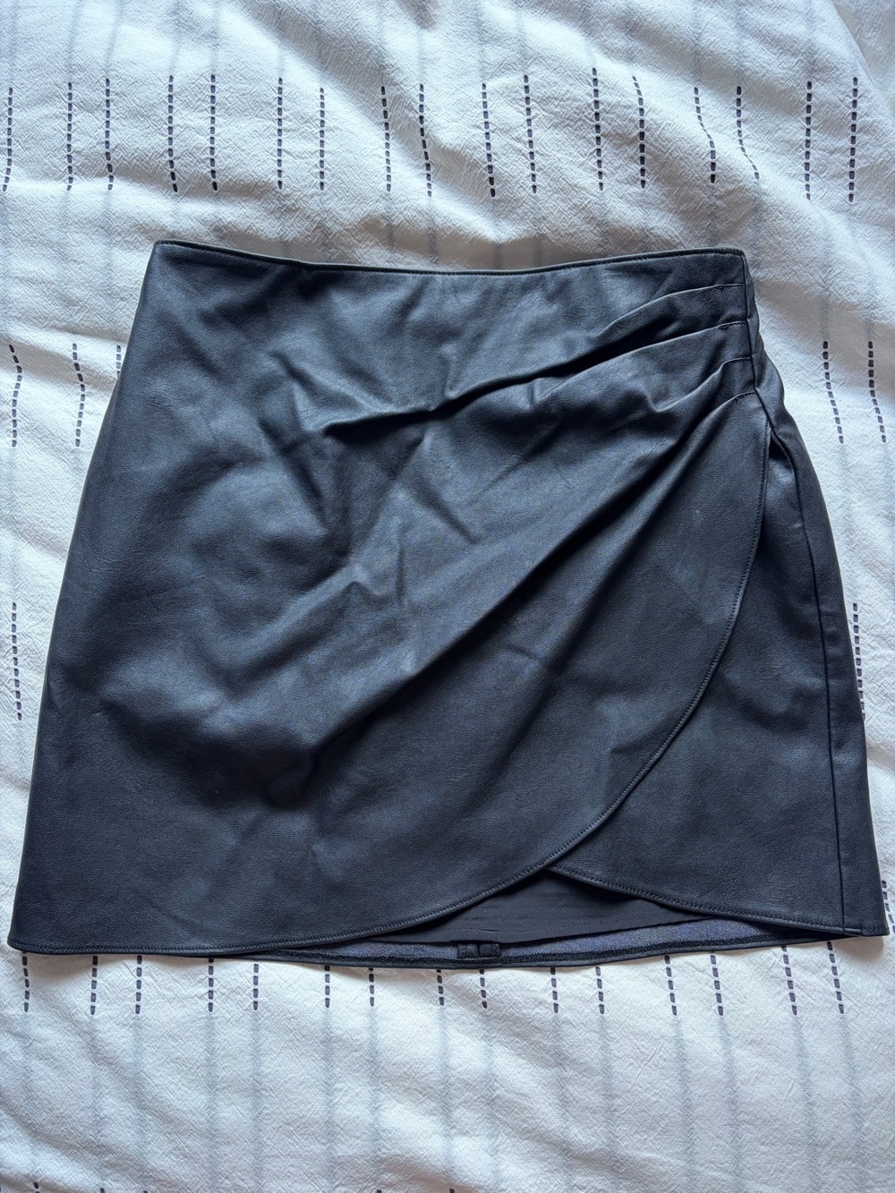 Abercrombie & Fitch Black Faux Leather Wrap-Front Mini Skirt